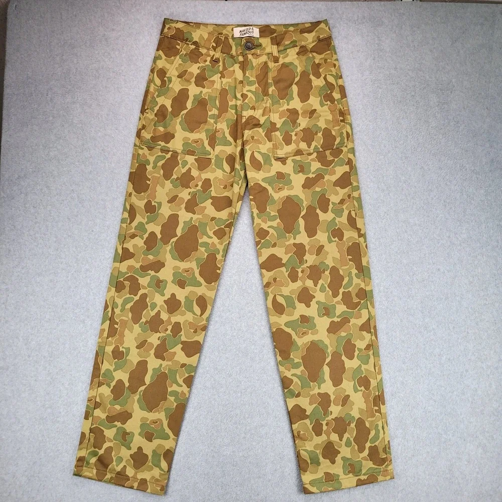 Naked & Famous Work Pant Mens 30 Green Camo Japanese Denim Frog Skin Fatigue